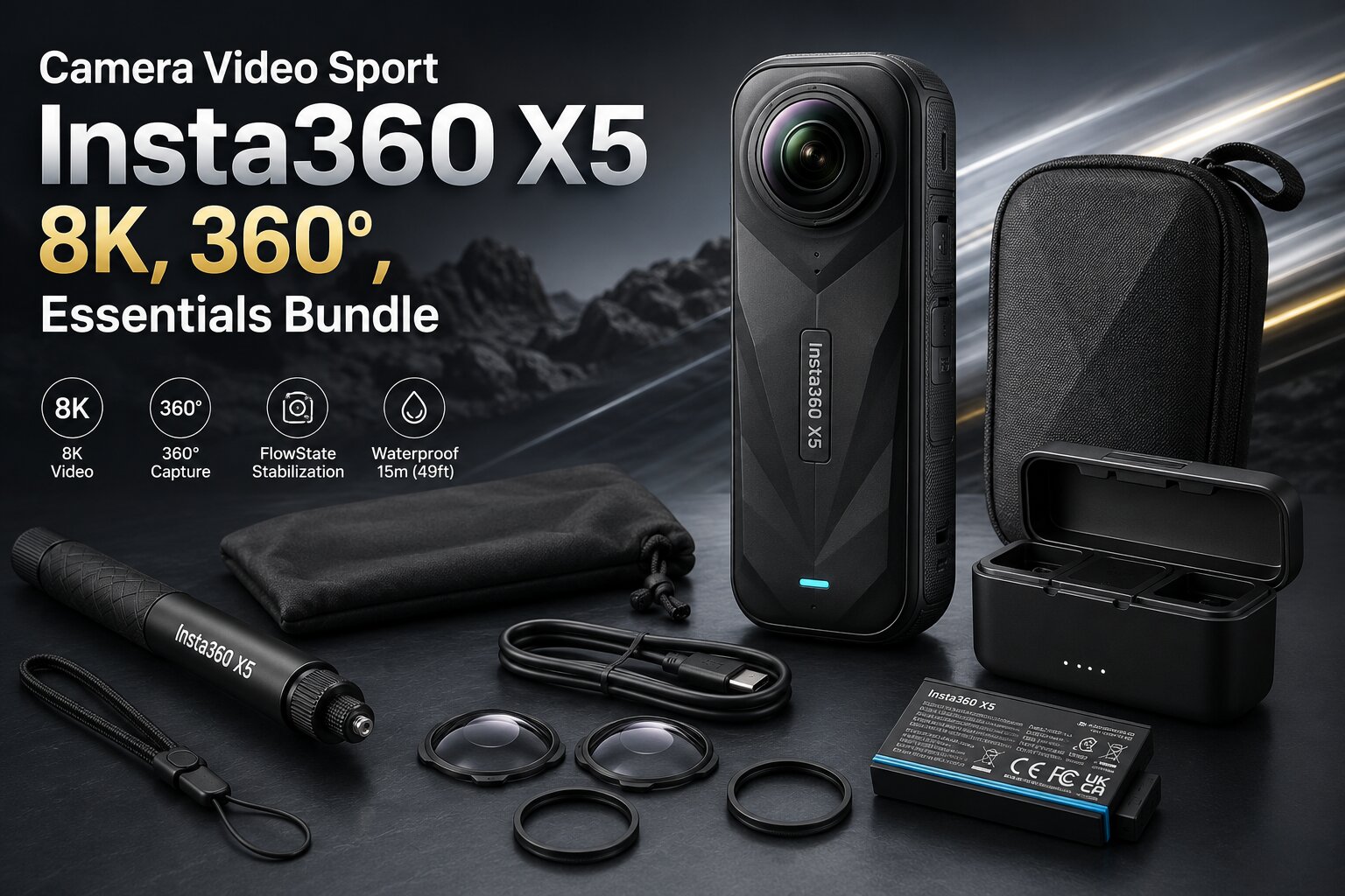 Insta360 X5 8K 360° Action Camera – Essentials Bundle